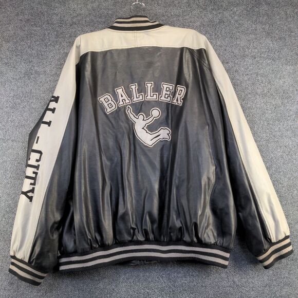 Steve & Barry's Men's Full Zip PVC Leather Varsity Jacket Black Gray XXL Baller - Picture 9 of 16